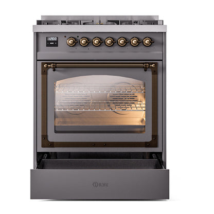 ILVE Nostalgie II Noblesse 30" Graphite Matte Dual Fuel Range with 5 Burners Triple Glass Door Natural Gas