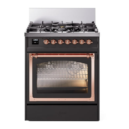 ILVE Nostalgie II Noblesse 30" Graphite Matte Dual Fuel Range with 5 Burners Triple Glass Door Natural Gas
