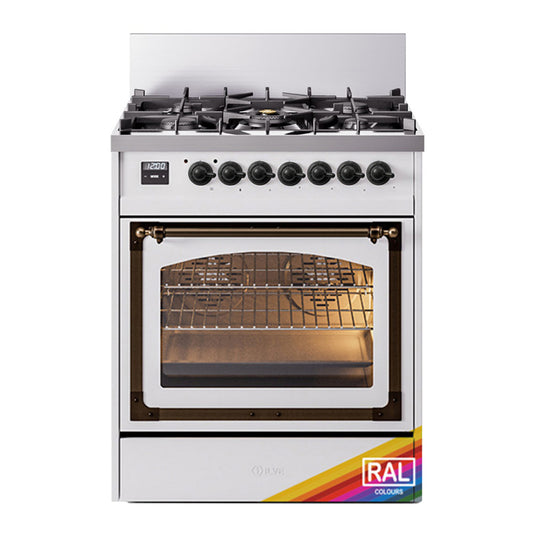 ILVE Nostalgie II Noblesse 30" RAL Dual Fuel Range with 5 Burners Triple Glass Door Liquid Propane