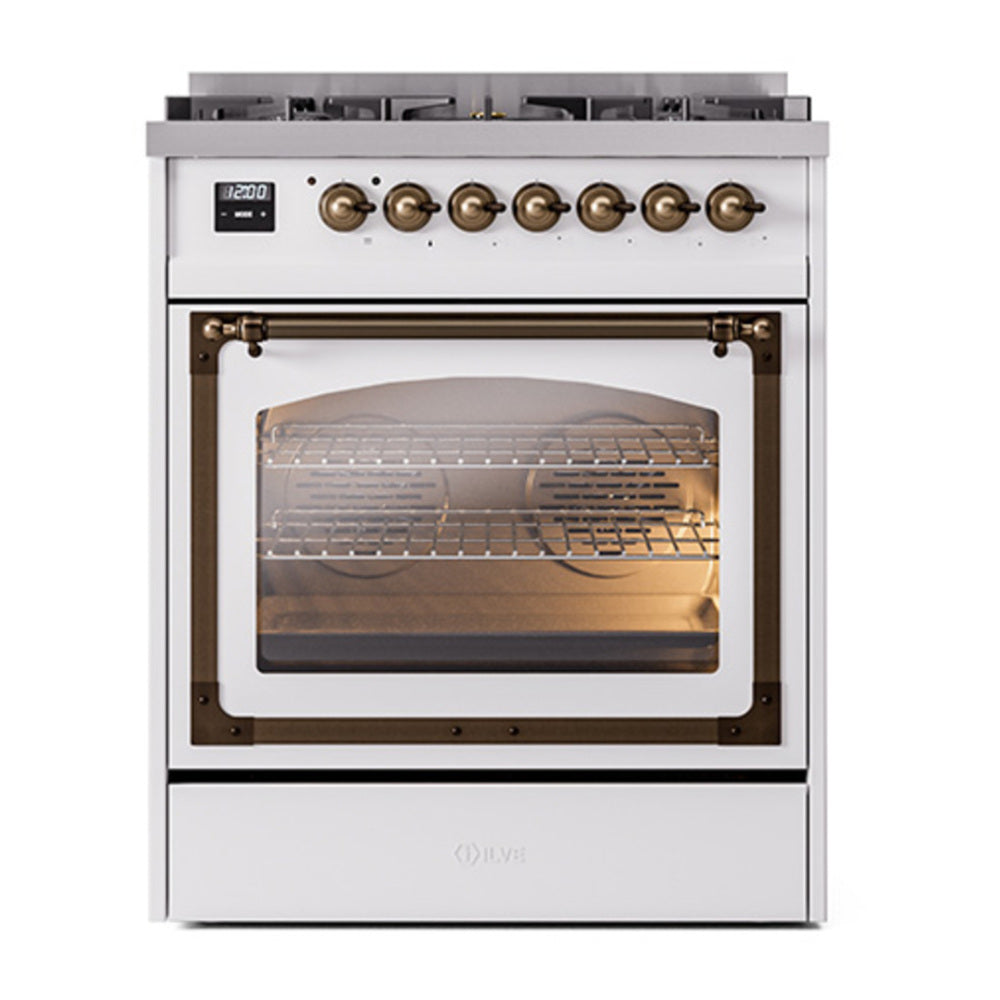 ILVE Nostalgie II Noblesse 30" RAL Dual Fuel Range with 5 Burners Triple Glass Door Natural Gas