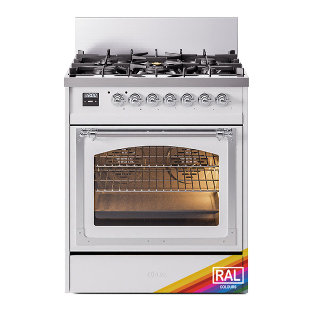 ILVE Nostalgie II Noblesse 30" RAL Dual Fuel Range with 5 Burners Triple Glass Door Natural Gas