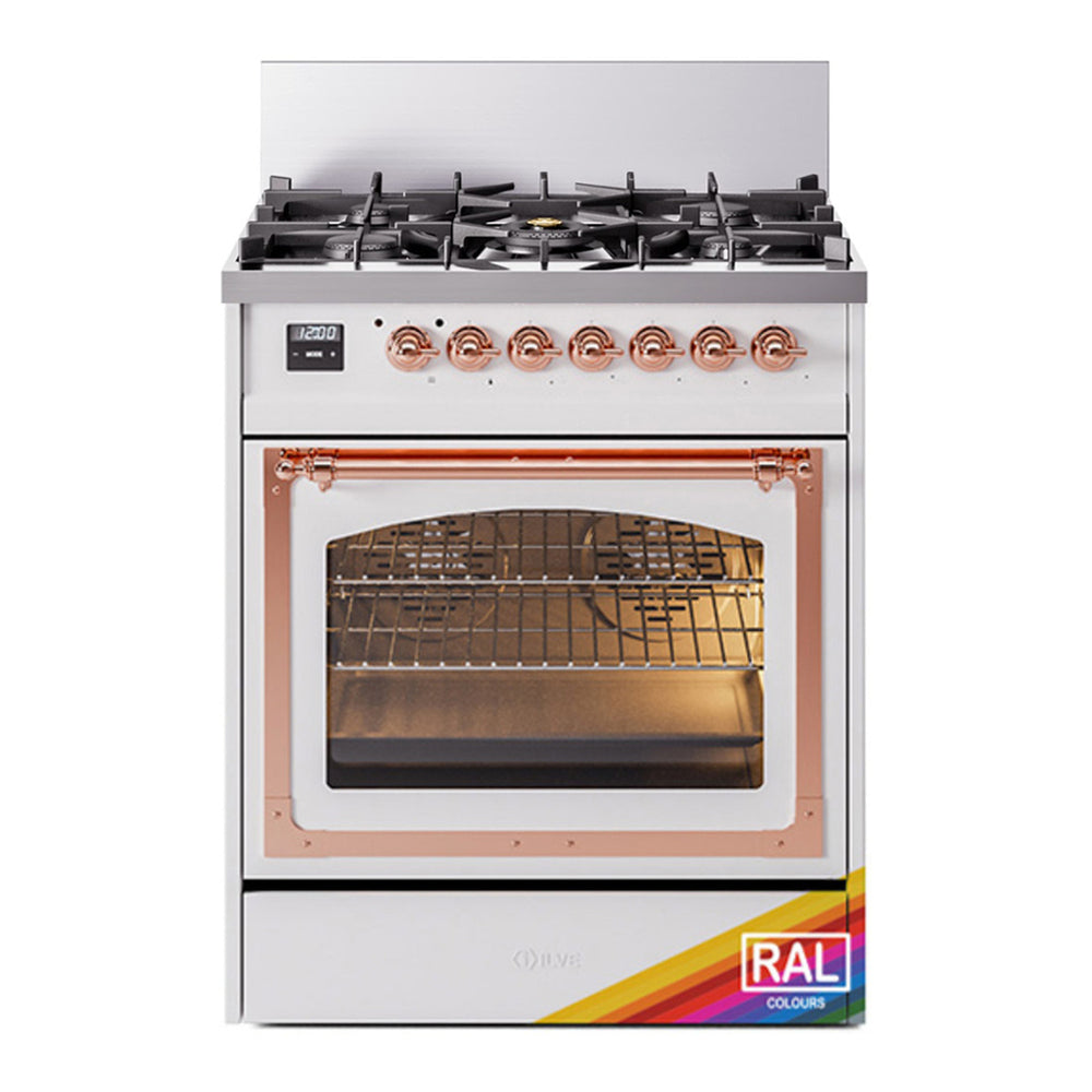 ILVE Nostalgie II Noblesse 30" RAL Dual Fuel Range with 5 Burners Triple Glass Door Natural Gas