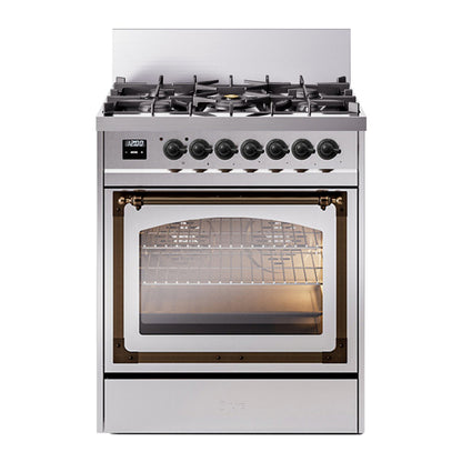 ILVE Nostalgie II Noblesse 30" Stainless Steel Dual Fuel Range with 5 Burners Triple Glass Door Natural Gas