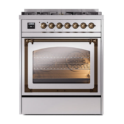 ILVE Nostalgie II Noblesse 30" Stainless Steel Dual Fuel Range with 5 Burners Triple Glass Door Natural Gas