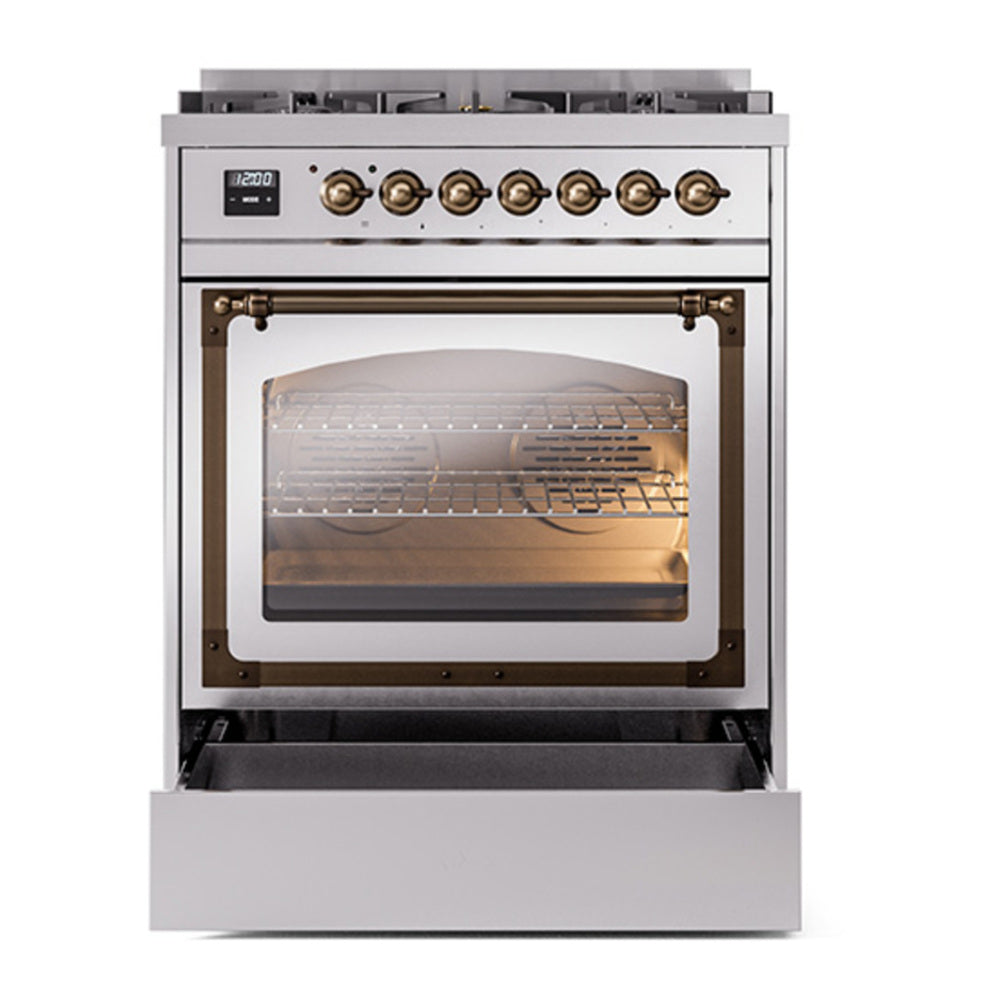 ILVE Nostalgie II Noblesse 30" Stainless Steel Dual Fuel Range with 5 Burners Triple Glass Door Natural Gas