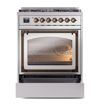 ILVE Nostalgie II Noblesse 30" Stainless Steel Dual Fuel Range with 5 Burners Triple Glass Door Natural Gas