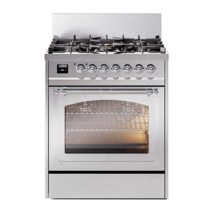 ILVE Nostalgie II Noblesse 30" Stainless Steel Dual Fuel Range with 5 Burners Triple Glass Door Natural Gas
