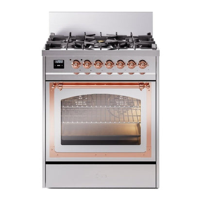 ILVE Nostalgie II Noblesse 30" Stainless Steel Dual Fuel Range with 5 Burners Triple Glass Door Natural Gas