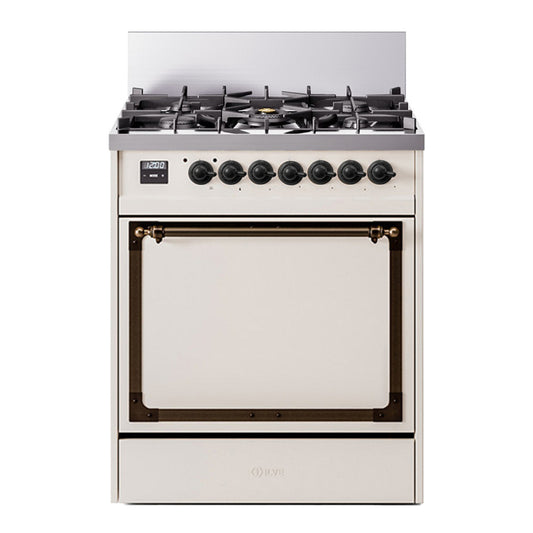ILVE Nostalgie II Noblesse 30" Antique White Dual Fuel Range with 5 Burners Solid Door Natural Gas