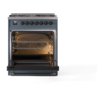 ILVE Nostalgie II Noblesse 30" Blue Grey Dual Fuel Range with 5 Burners Solid Door Liquid Propane