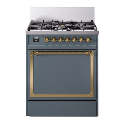 ILVE Nostalgie II Noblesse 30" Blue Grey Dual Fuel Range with 5 Burners Solid Door Liquid Propane