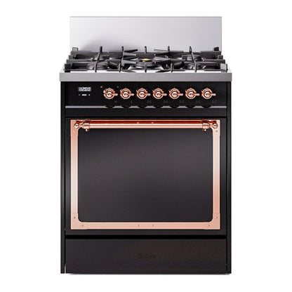 ILVE Nostalgie II Noblesse 30" Glossy Black Dual Fuel Range with 5 Burners Solid Door Natural Gas