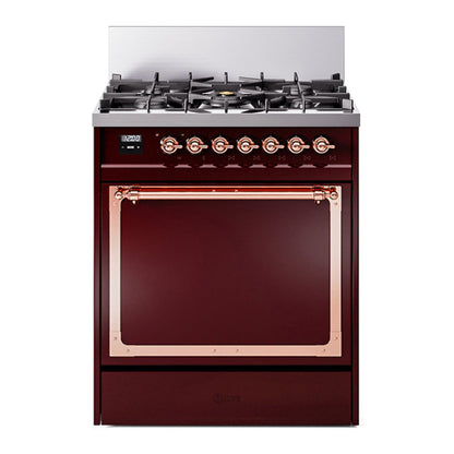 ILVE Nostalgie II Noblesse 30" Burgundy Dual Fuel Range with 5 Burners Solid Door Natural Gas
