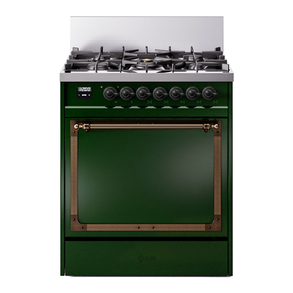 ILVE Nostalgie II Noblesse 30" Emerald Green Dual Fuel Range with 5 Burners Solid Door Liquid Propane