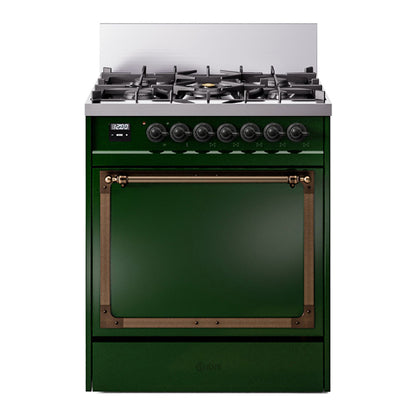 ILVE Nostalgie II Noblesse 30" Emerald Green Dual Fuel Range with 5 Burners Solid Door Liquid Propane