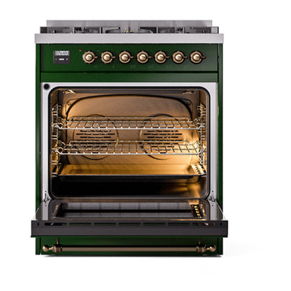 ILVE Nostalgie II Noblesse 30" Emerald Green Dual Fuel Range with 5 Burners Solid Door Liquid Propane