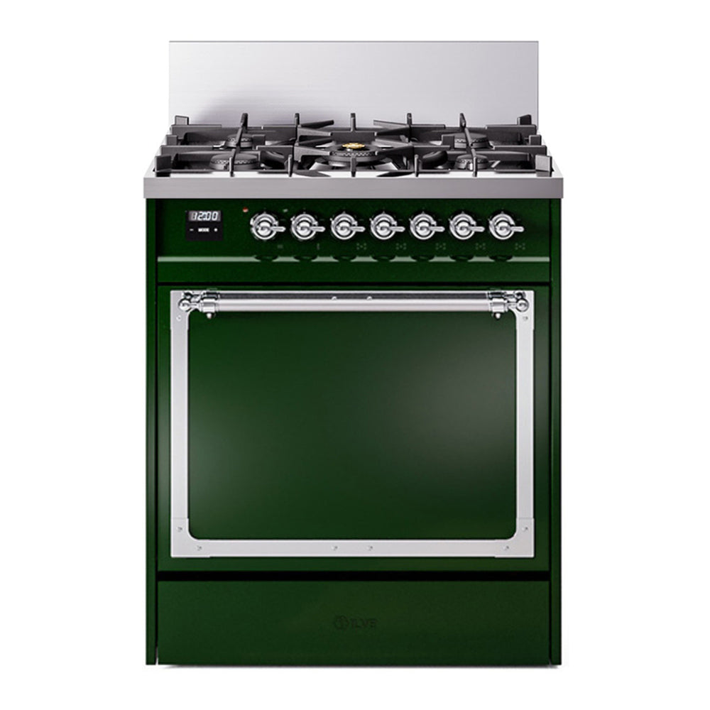 ILVE Nostalgie II Noblesse 30" Emerald Green Dual Fuel Range with 5 Burners Solid Door Liquid Propane