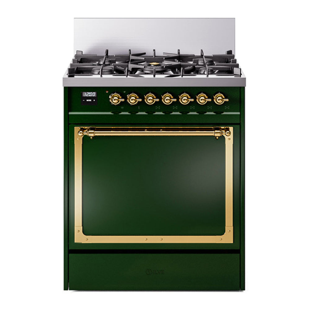 ILVE Nostalgie II Noblesse 30" Emerald Green Dual Fuel Range with 5 Burners Solid Door Liquid Propane