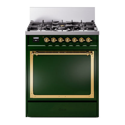 ILVE Nostalgie II Noblesse 30" Emerald Green Dual Fuel Range with 5 Burners Solid Door Liquid Propane
