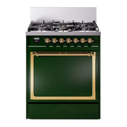 ILVE Nostalgie II Noblesse 30" Emerald Green Dual Fuel Range with 5 Burners Solid Door Natural Gas