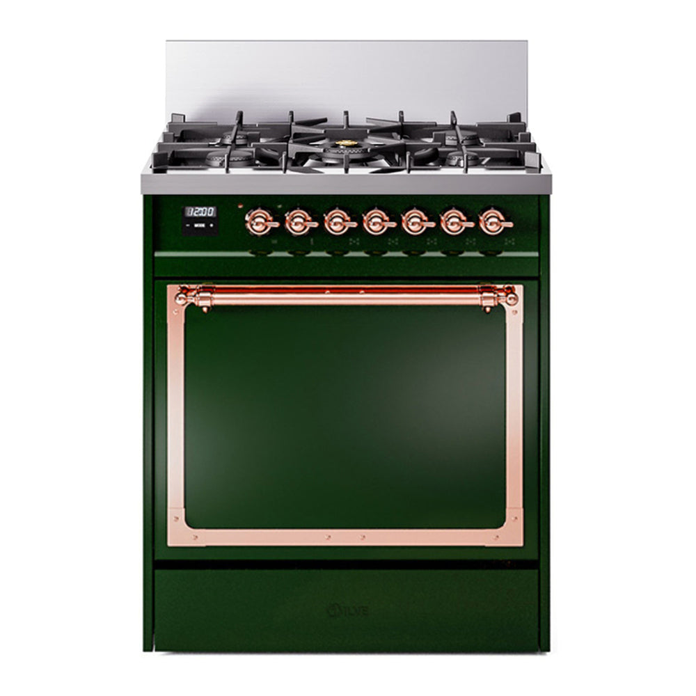 ILVE Nostalgie II Noblesse 30" Emerald Green Dual Fuel Range with 5 Burners Solid Door Liquid Propane