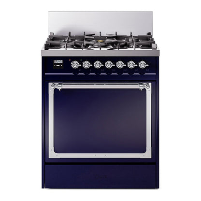 ILVE Nostalgie II Noblesse 30" Midnight Blue Dual Fuel Range with 5 Burners Solid Door Natural Gas