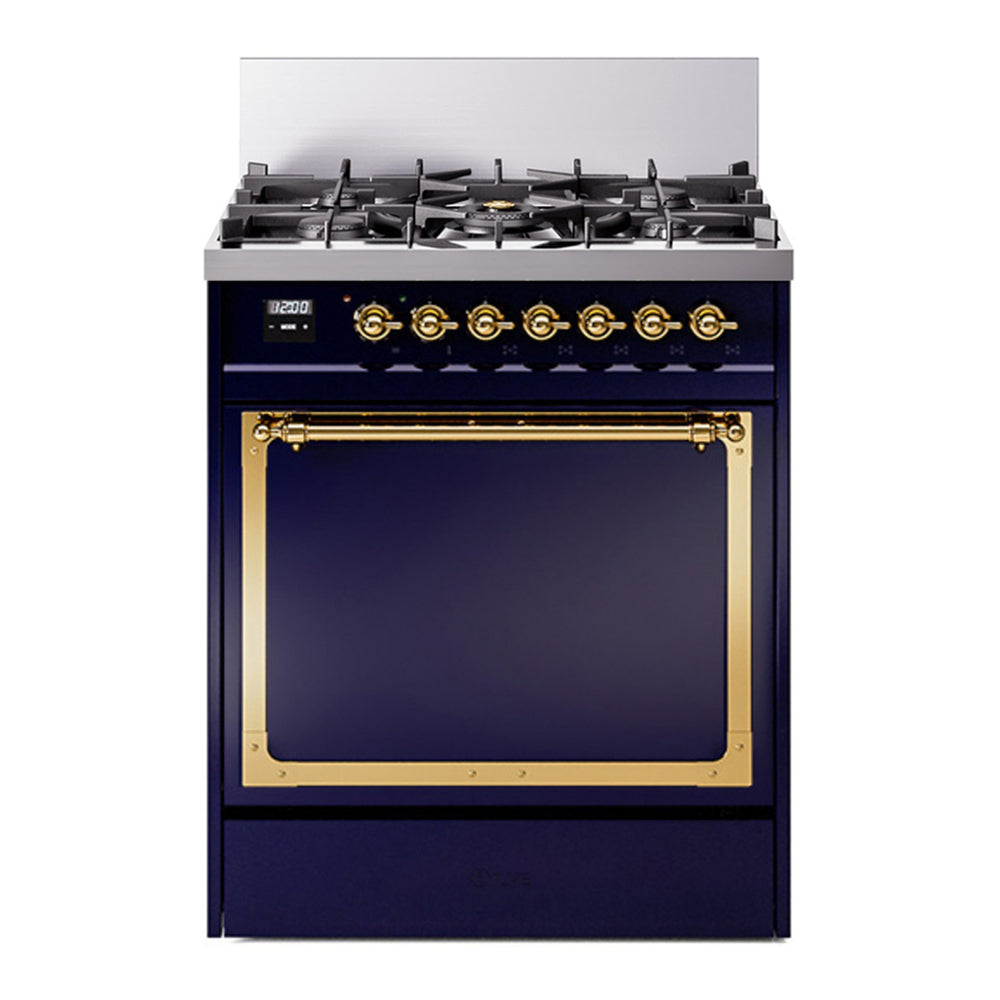 ILVE Nostalgie II Noblesse 30" Midnight Blue Dual Fuel Range with 5 Burners Solid Door Natural Gas