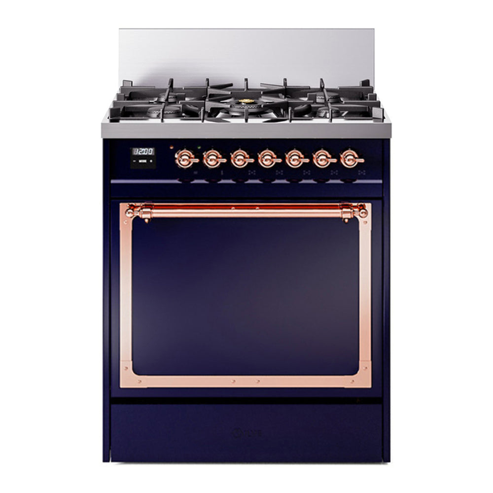 ILVE Nostalgie II Noblesse 30" Midnight Blue Dual Fuel Range with 5 Burners Solid Door Natural Gas