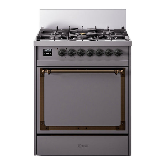 ILVE Nostalgie II Noblesse 30" Graphite Matte Dual Fuel Range with 5 Burners Solid Door Liquid Propane