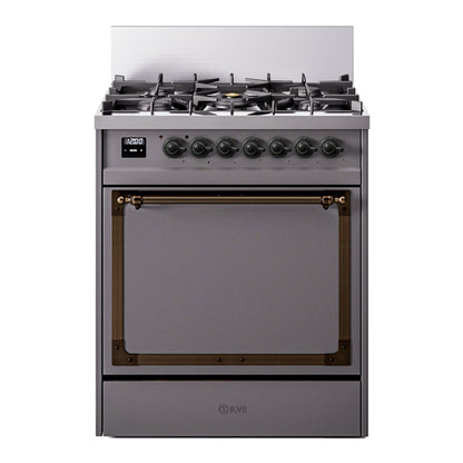ILVE Nostalgie II Noblesse 30" Graphite Matte Dual Fuel Range with 5 Burners Solid Door Natural Gas