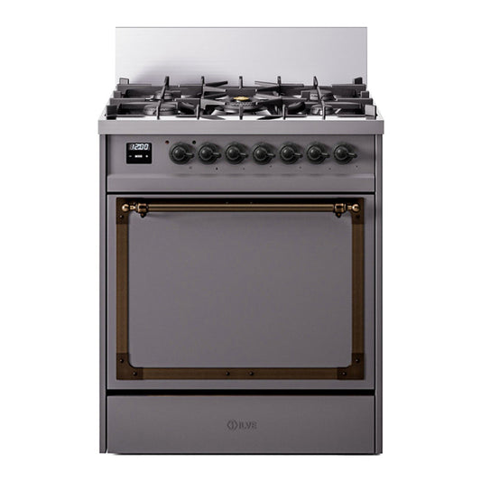 ILVE Nostalgie II Noblesse 30" Graphite Matte Dual Fuel Range with 5 Burners Solid Door Natural Gas