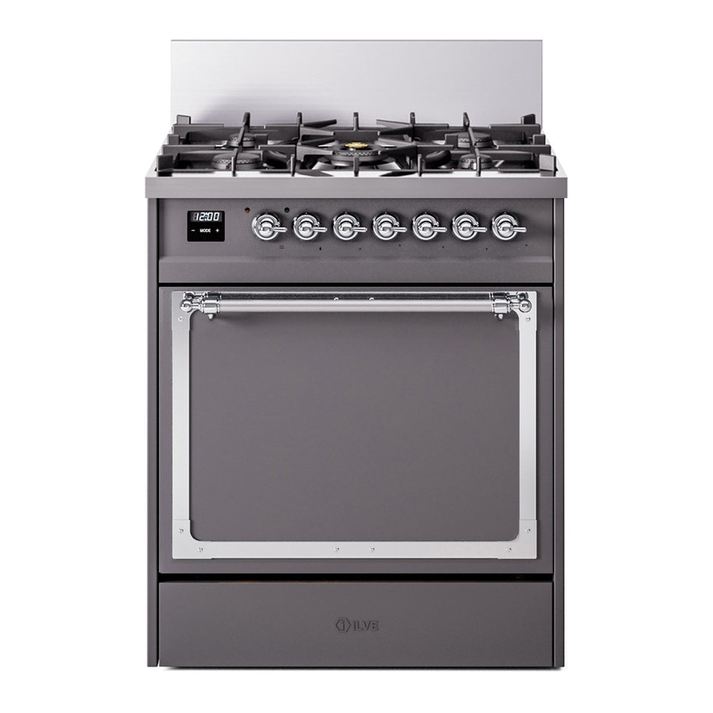 ILVE Nostalgie II Noblesse 30" Graphite Matte Dual Fuel Range with 5 Burners Solid Door Natural Gas