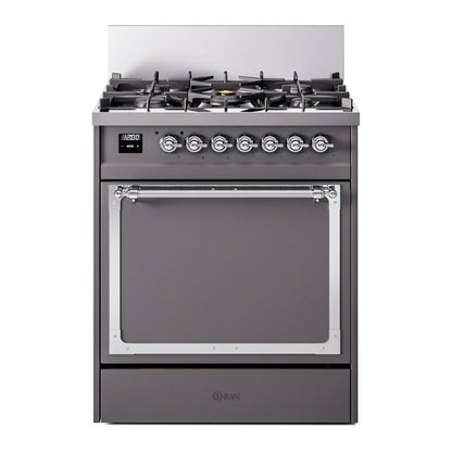 ILVE Nostalgie II Noblesse 30" Graphite Matte Dual Fuel Range with 5 Burners Solid Door Natural Gas