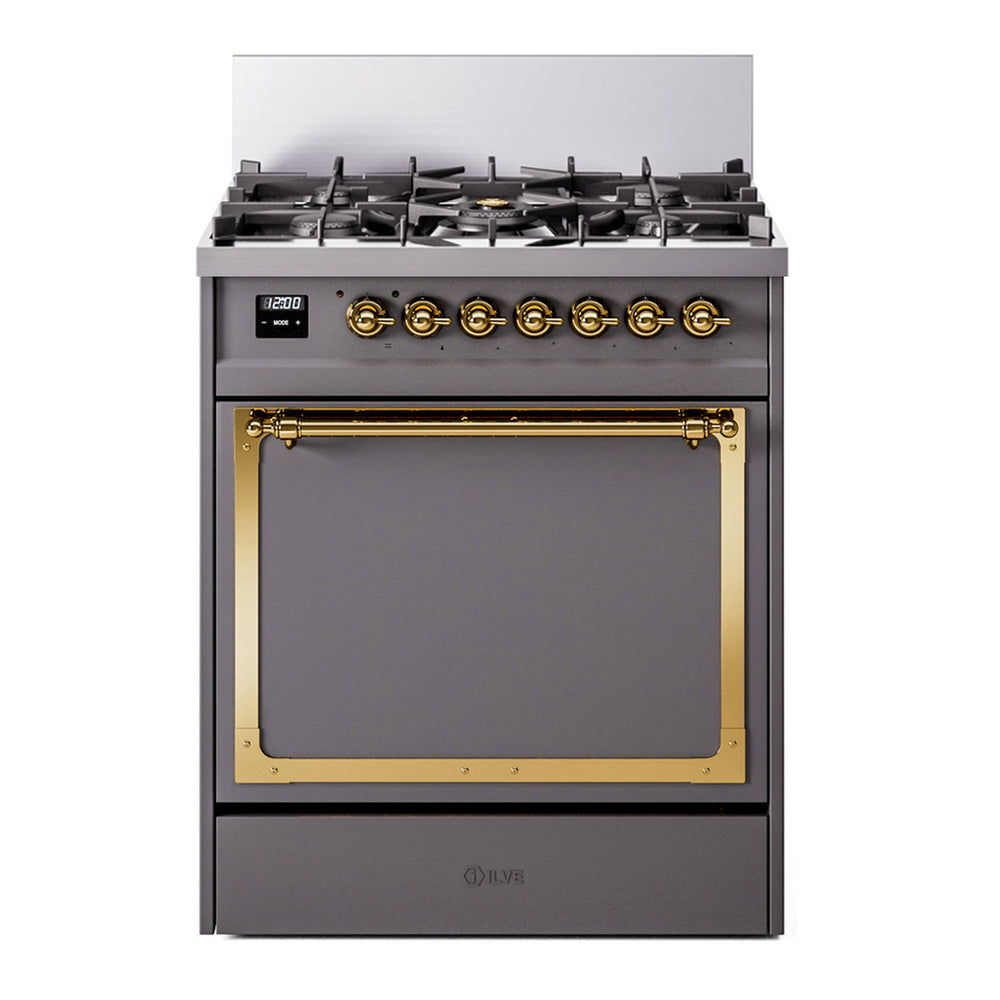 ILVE Nostalgie II Noblesse 30" Graphite Matte Dual Fuel Range with 5 Burners Solid Door Natural Gas
