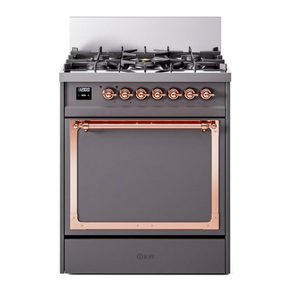 ILVE Nostalgie II Noblesse 30" Graphite Matte Dual Fuel Range with 5 Burners Solid Door Natural Gas