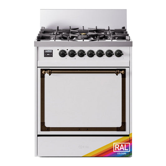 ILVE Nostalgie II Noblesse 30" RAL Dual Fuel Range with 5 Burners Solid Door Natural Gas