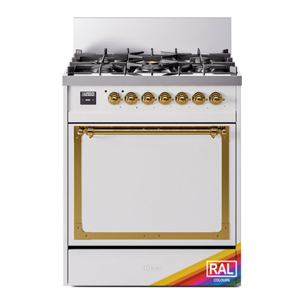 ILVE Nostalgie II Noblesse 30" RAL Dual Fuel Range with 5 Burners Solid Door Natural Gas