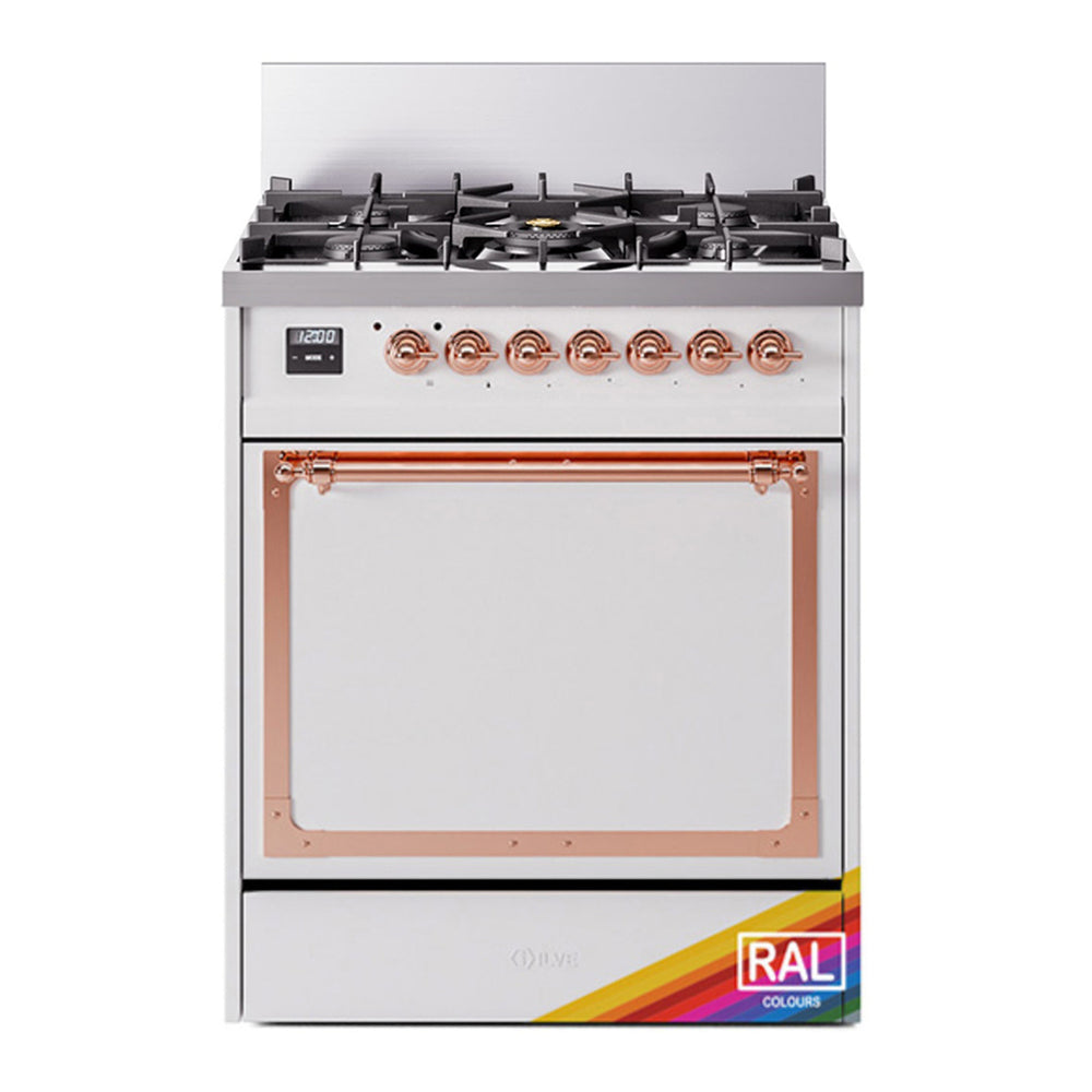 ILVE Nostalgie II Noblesse 30" RAL Dual Fuel Range with 5 Burners Solid Door Natural Gas