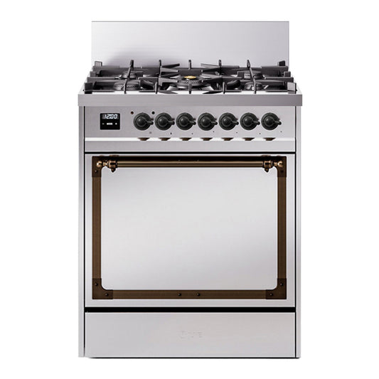 ILVE Nostalgie II Noblesse 30" Stainless Steel Dual Fuel Range with 5 Burners Solid Door Liquid Propane