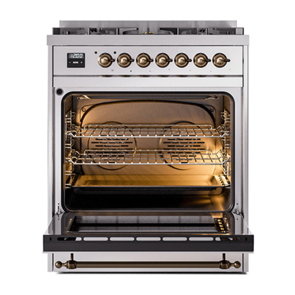 ILVE Nostalgie II Noblesse 30" Stainless Steel Dual Fuel Range with 5 Burners Solid Door Natural Gas
