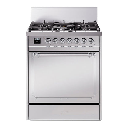 ILVE Nostalgie II Noblesse 30" Stainless Steel Dual Fuel Range with 5 Burners Solid Door Natural Gas
