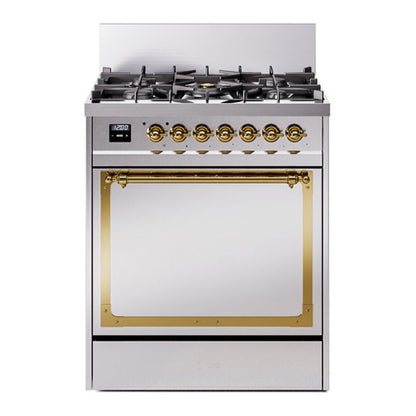 ILVE Nostalgie II Noblesse 30" Stainless Steel Dual Fuel Range with 5 Burners Solid Door Natural Gas