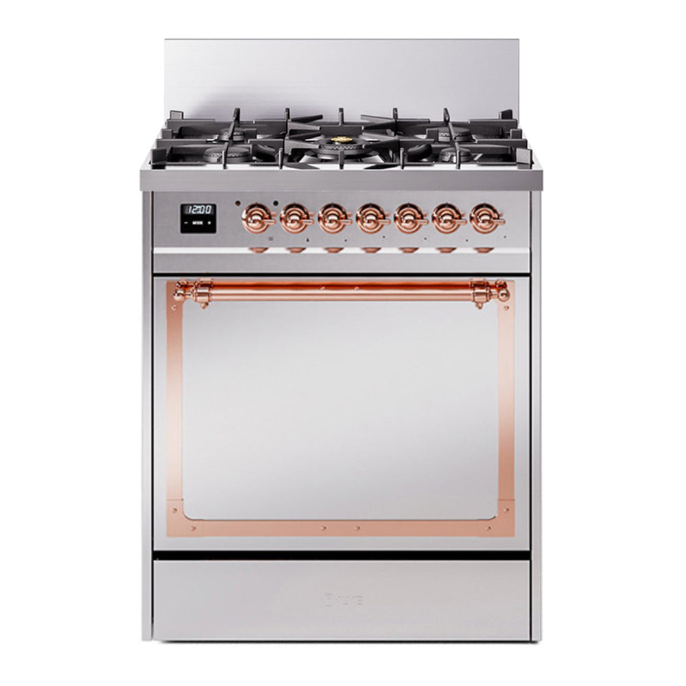 ILVE Nostalgie II Noblesse 30" Stainless Steel Dual Fuel Range with 5 Burners Solid Door Natural Gas