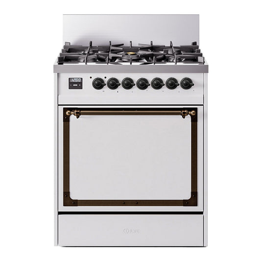 ILVE Nostalgie II Noblesse 30" White Dual Fuel Range with 5 Burners Solid Door Liquid Propane