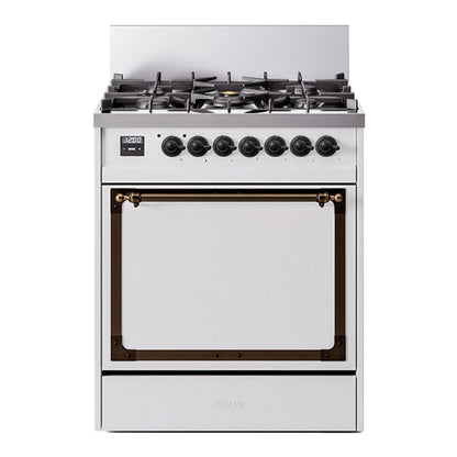 ILVE Nostalgie II Noblesse 30" White Dual Fuel Range with 5 Burners Solid Door Natural Gas