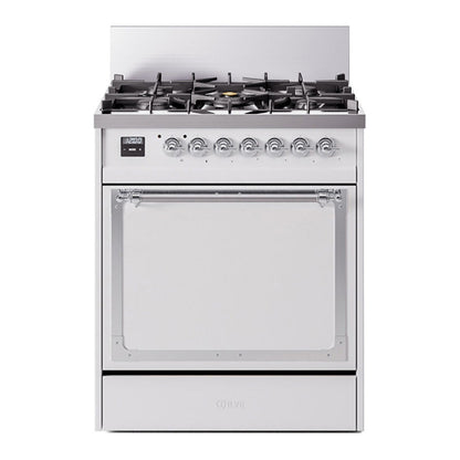 ILVE Nostalgie II Noblesse 30" White Dual Fuel Range with 5 Burners Solid Door Natural Gas