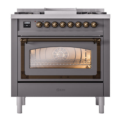 ILVE Nostalgie II Noblesse 36" Graphite Matte Dual Fuel Range with 6 Burners and Griddle Triple Glass Door Natural Gas