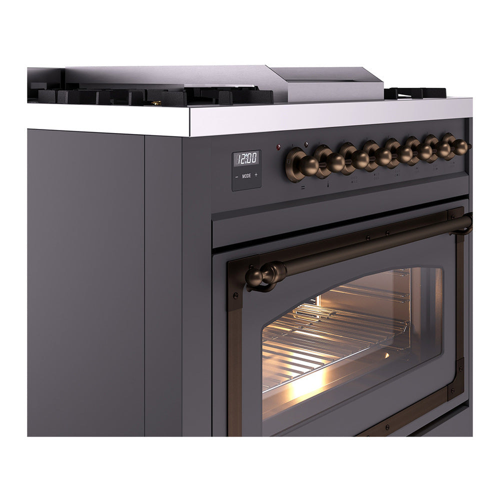 ILVE Nostalgie II Noblesse 36" Graphite Matte Dual Fuel Range with 6 Burners and Griddle Triple Glass Door Natural Gas