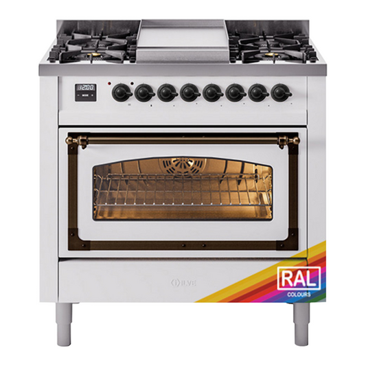 ILVE Nostalgie II Noblesse 36" RAL Dual Fuel Range with 6 Burners and Griddle Triple Glass Door Liquid Propane
