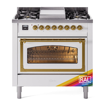 ILVE Nostalgie II Noblesse 36" RAL Dual Fuel Range with 6 Burners and Griddle Triple Glass Door Natural Gas